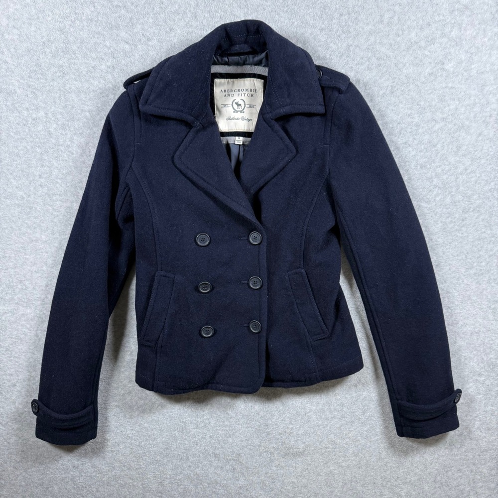 Vintage Abercrombie & Fitch Womens Medium Navy Blue Wool Blend Peacoat Jacket
